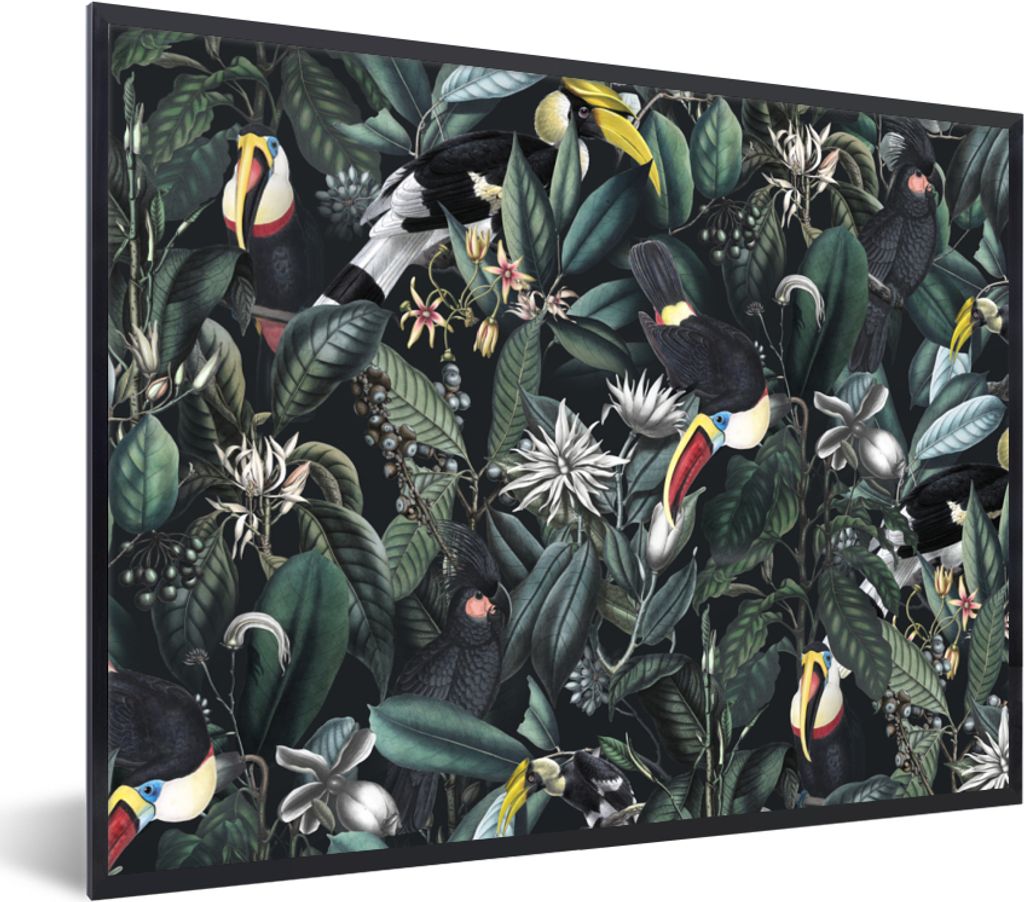 MuchoWow® Gerahmtes Poster Blumen - Tukan - Blätter 80x60 Produktbild 