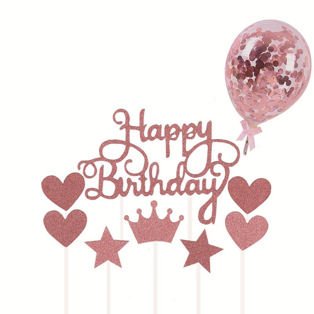 1 Set Cake Card Leichtes Glitzerpapier Pentagram Geburtstag Topper Ballon Set für Kid-B