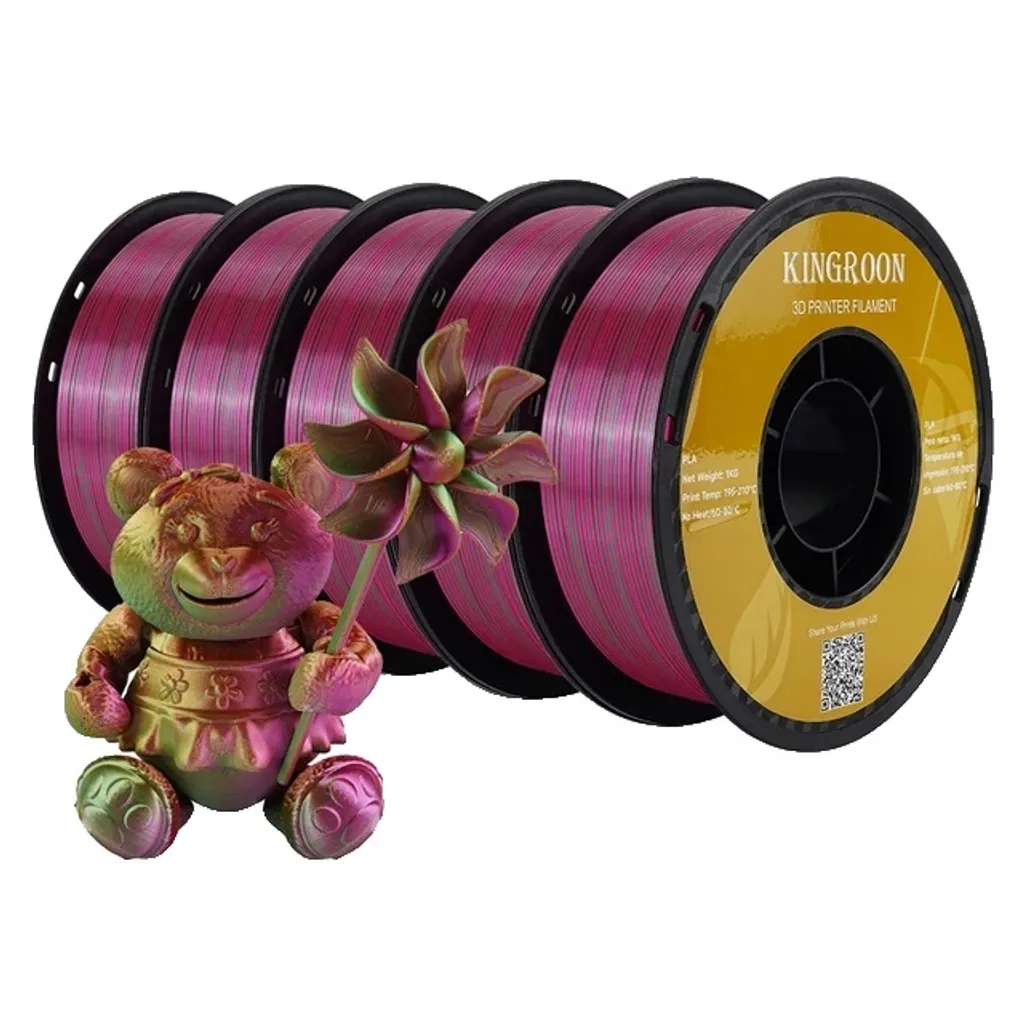 Filament imprimante 3D multicolore soie or vert rose rouge brillant