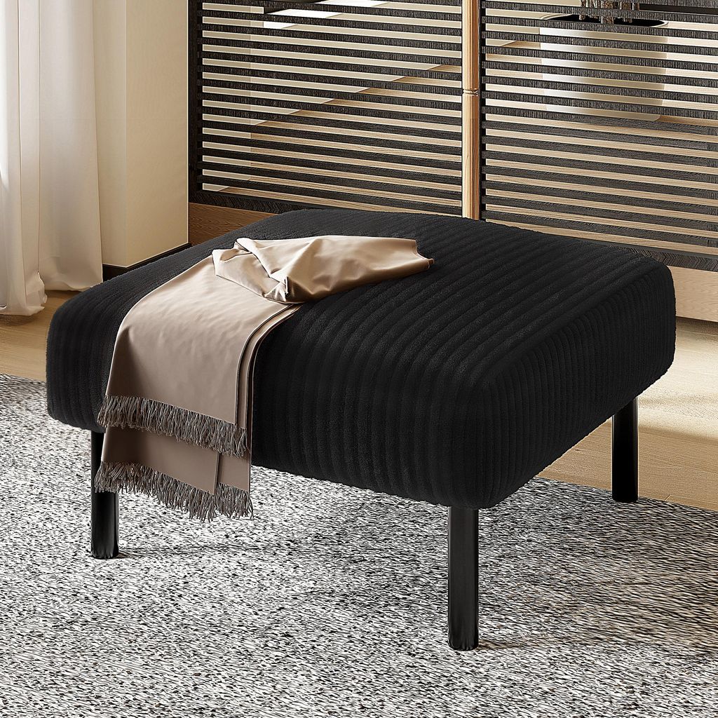 MODFU Fußbank Polsterhocker aus Cord-Stoff,Sitzhocker werkzeugfrei montiert,Fußstütze Hocker mit robuste Metallstruktur,Schwarz