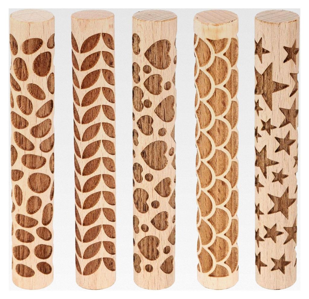 5 Stück Holz Tonroller 4" Sternmuster Nudelholz Töpferwerkzeuge
