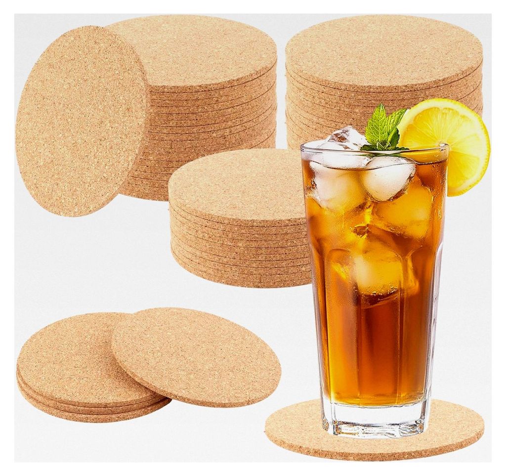 50 Stück runde Korkuntersetzer, 10 cm hitzebeständig, 0,3 cm dick, rutschfeste Korkuntersetzer für Kaffee, Tee, Wasserkocher