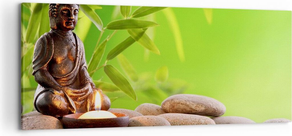 Bild auf Leinwand - Leinwandbild - Buddhismus Feng Shui Spa Bambus - 120x50cm - Wand Bild - Wanddeko - Leinwanddruck - Bilder - Kunstdruck - Leinwa...