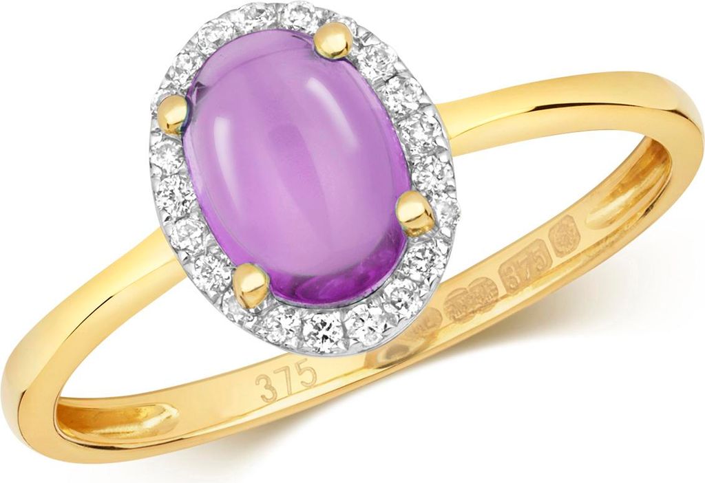 Edler 9 Karat (375) Gold Cluster Diamant Damenring Brillant-Schliff 0.09 Karat HI - I1 mit Amethyst, 54 (17.2); TRS14981RSN