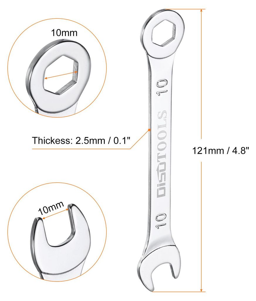 10mm Ring-Maulschlš¹ssel Set, Gabelringschlš¹ssel 6-Punkt-Ende 15 Grad Offset, Offener Schraubenschlš¹ssel Set CR-V Stahl Silber fš¹r Handw...