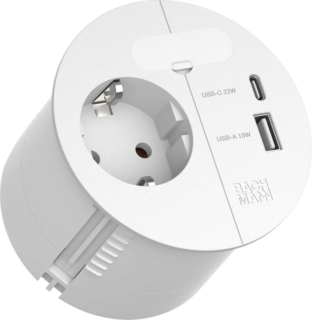 Bachmann Loop In Charge 1xCEE7/3 Blanc avec USB A/C 22W et Câble 0,2m