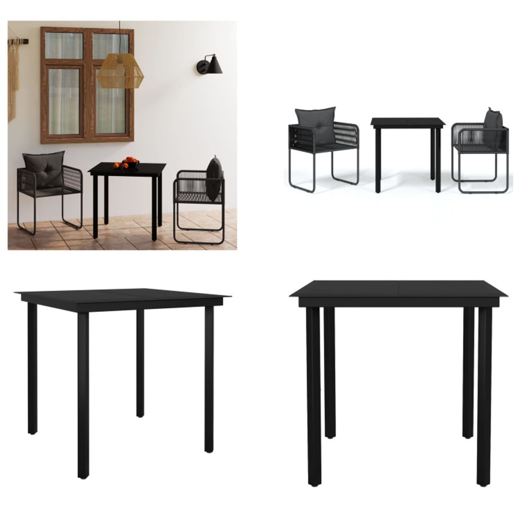 vidaXL 3 tlg. Garten Essgruppe Schwarz - Garten-Essgruppe - Garten-Essgruppen - Outdoor Essgruppe - Terrassen-Essgruppe