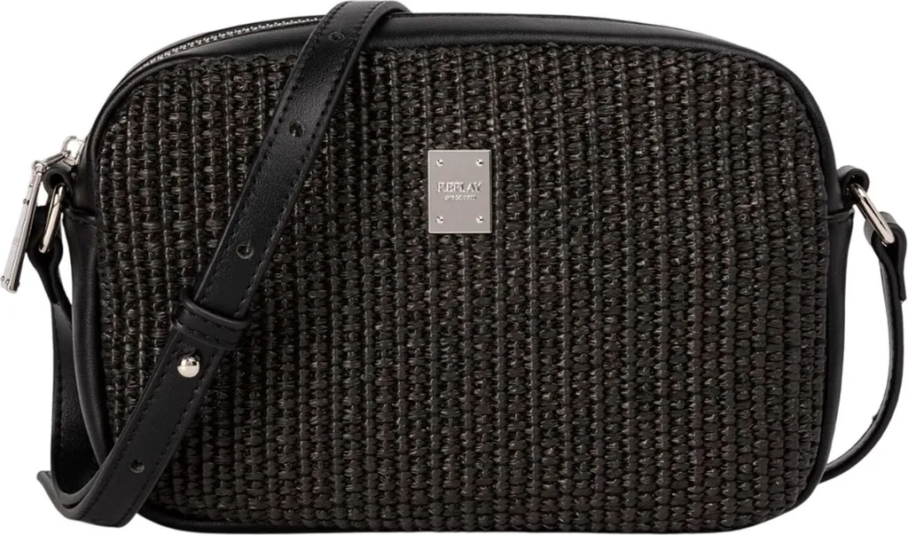 REPLAY Borsa Donna Nero Crossbody | Tracolla Elegante con Logo Oro/Argento