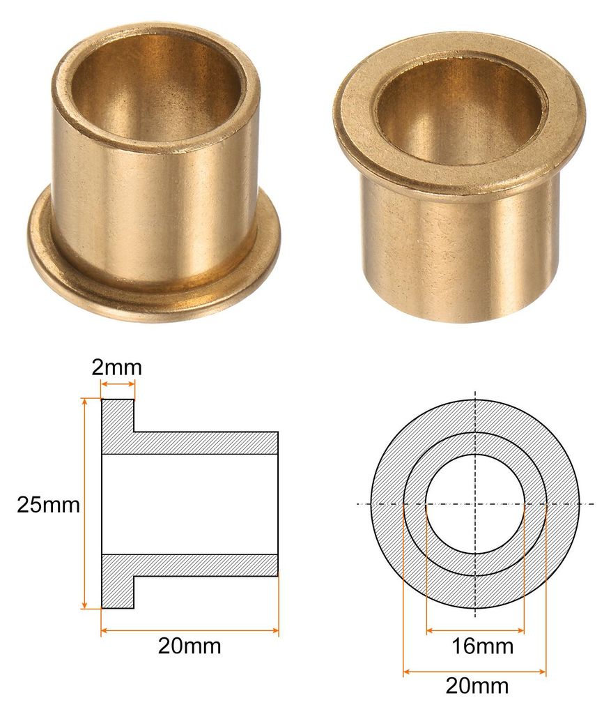 2Stk Flansch Lager Hš¹lse 16mm Bohrung 20mm AD 20mm L?nge 2mm Flansch Dicke Bronze Buchse Selbstschmierende Gleitbuchsen Hš¹lse fš¹r Industri...