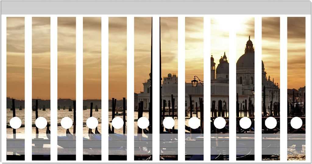 Wallario Ordnerrücken Sticker, selbstklebend für schmale Ordner, 12 Stück, Motiv Venedig - Lagune bei Sonnenuntergang