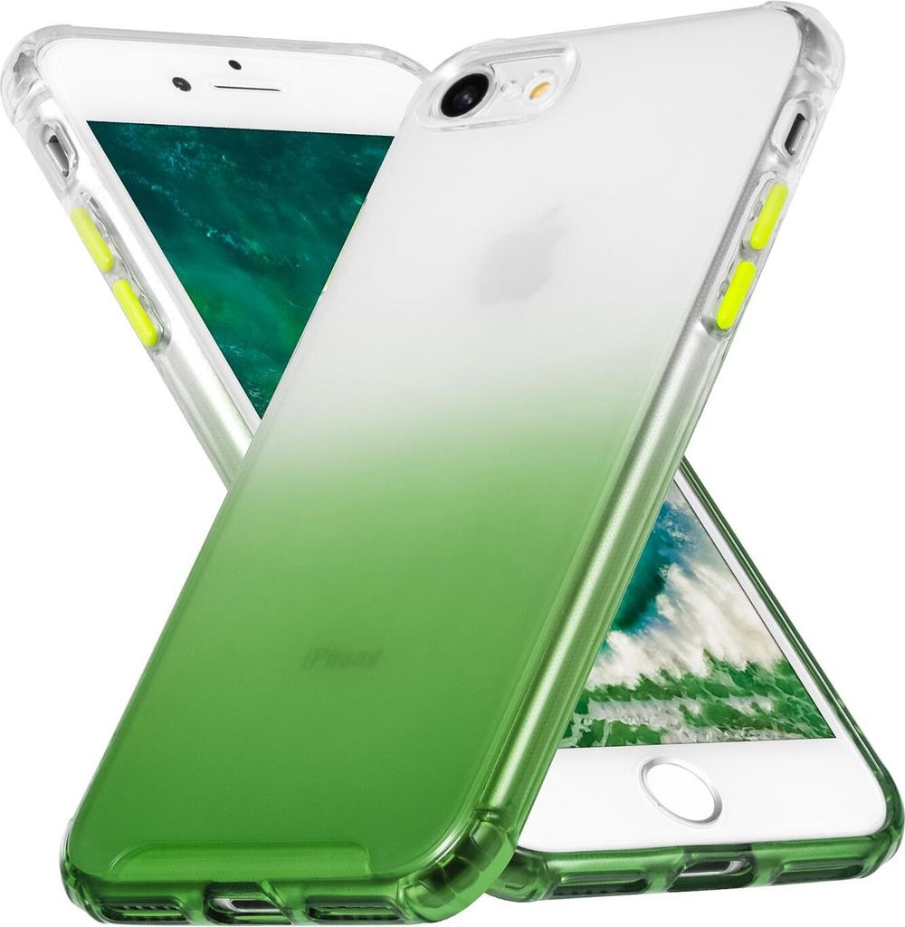 Conie Farbverlauf Schutzhülle für iPhone 7 8 SE 2 SE 3 Silikon Case Kamera Schutz Cover Hülle in Grün matt