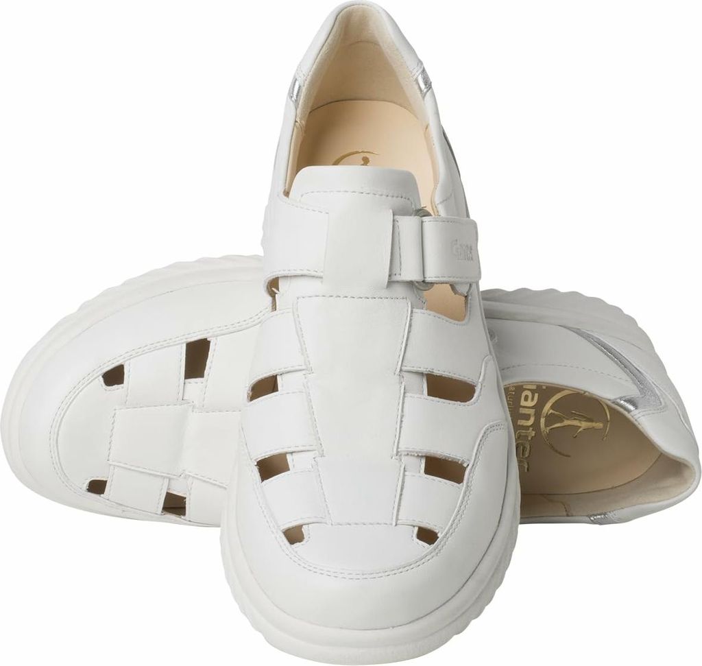 Herren Sneaker aus echtem Leder in Weiß mit Klettverschluss und robuster Gummisohle