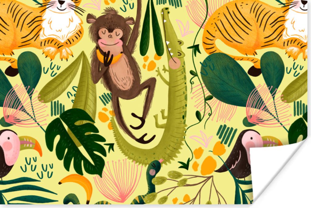 MuchoWow Poster Tiere - Dschungel - Gelb 90x60 cm - Schlafzimmer