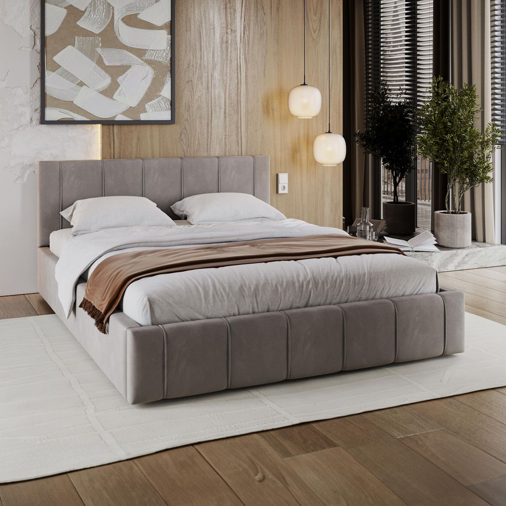 FDM Bett FLORIDA Paris 120x200 cm Polsterbett mit Lattenrost aus Metall Bettkasten Stauraumbett Samt mouse