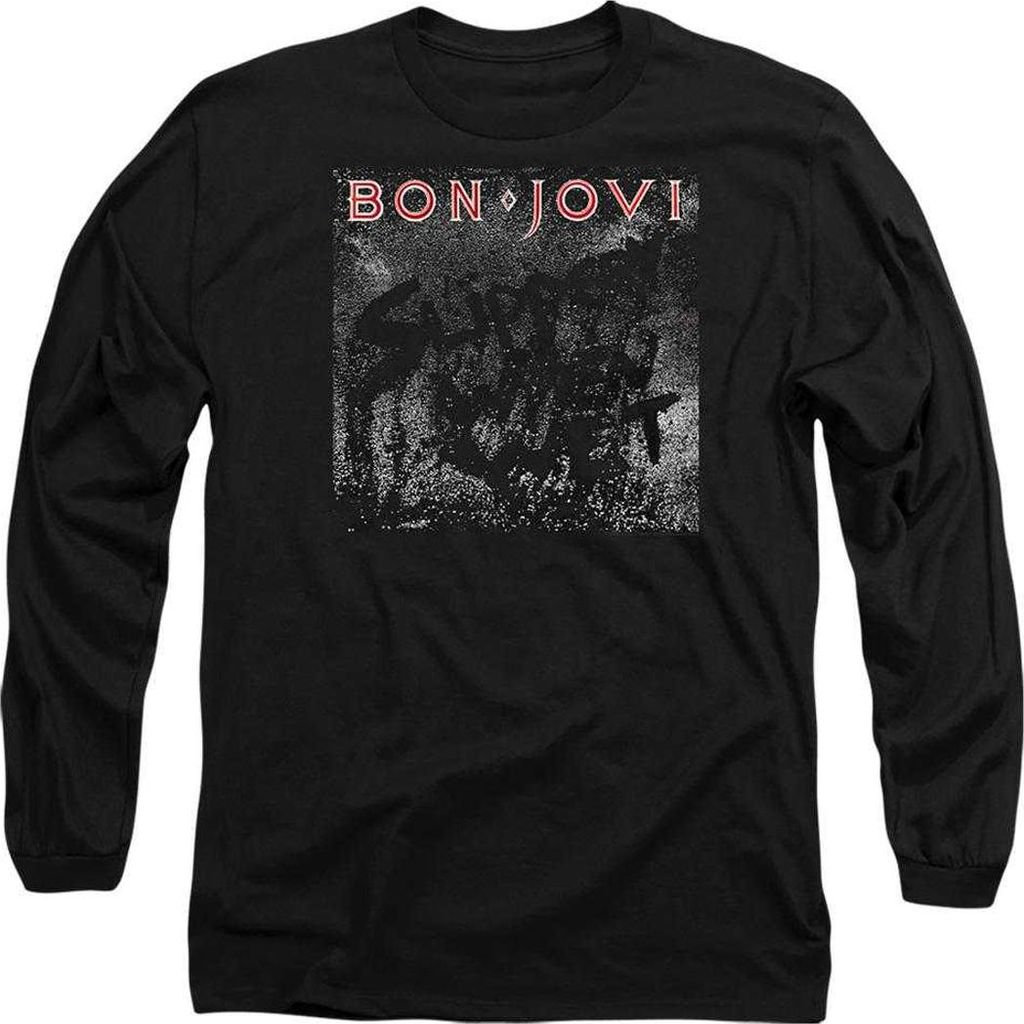 Bon Jovi - "Slippery Cover" T-Shirt für Herren/Damen Uni, Langärmlig TV28361 (XL) (Schwarz)