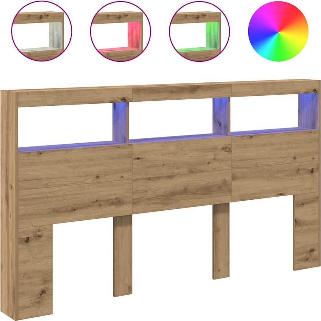 LED-Kopfteil mit Ablagen Artisan-Eiche 180x17x102 cm Produktbild 