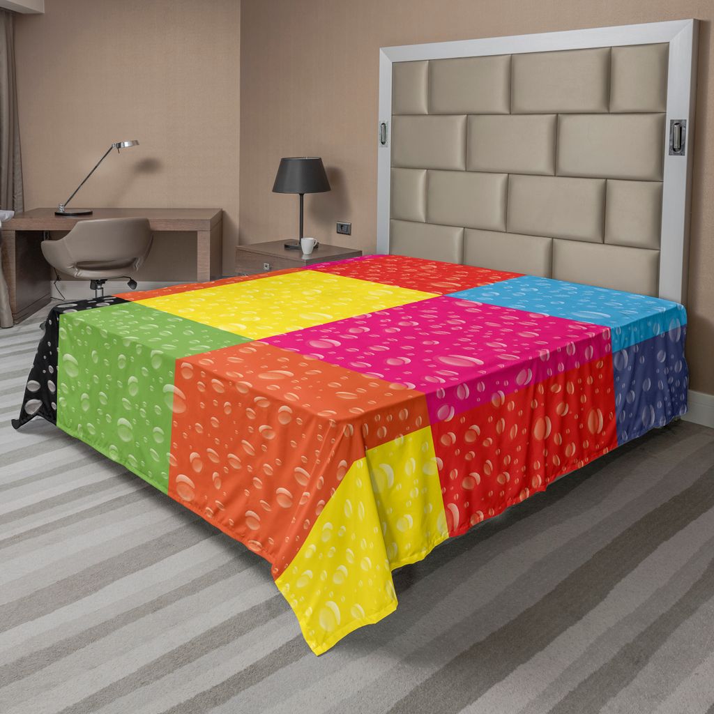 ABAKUHAUS Bunt Bettlaken, Klare geometrische Themed kontinuierliche Muster mit Regentropfen auf Abstract Squares, weiches bequemes oberes Bettlaken...
