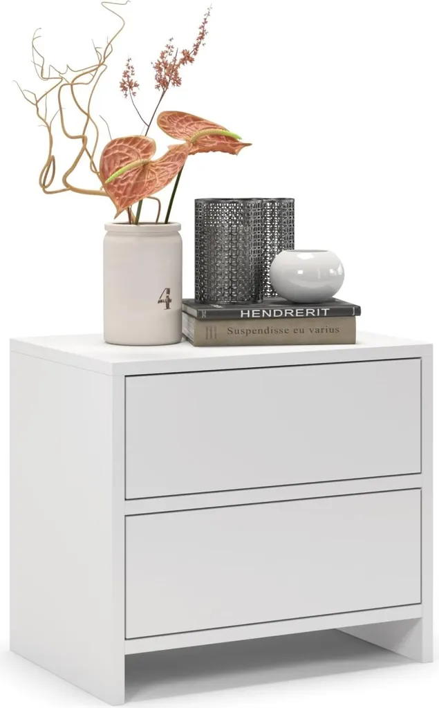 regalik PARI Table de Chevet 2 Tiroirs 50x45x35 cm Design Moderne Blanc