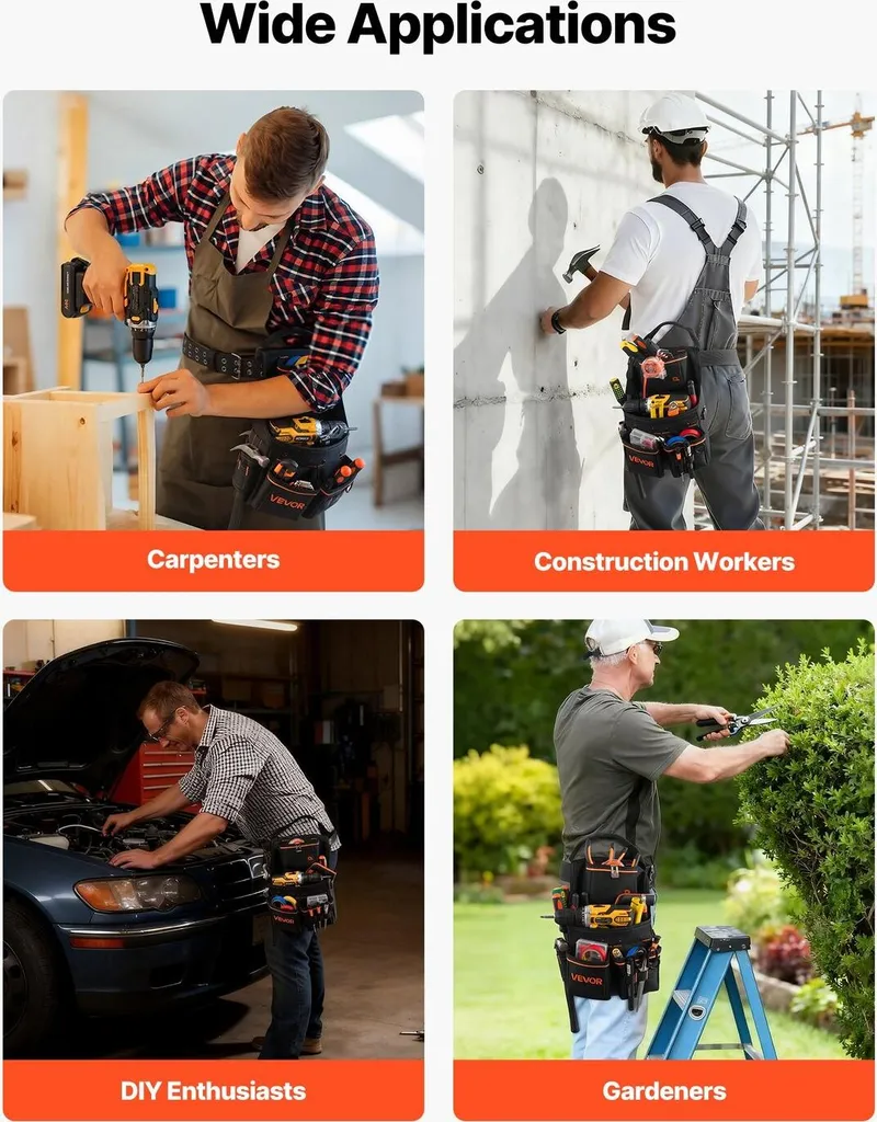 Pochette à outils avec ceinture 14 poches réglable pour électricien