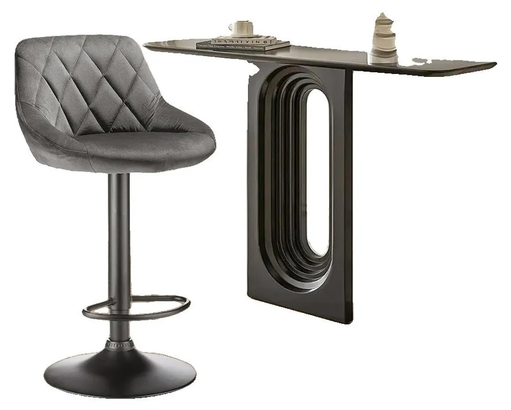 Chaise haute de bar réglable en velours gris foncé pour îlot central