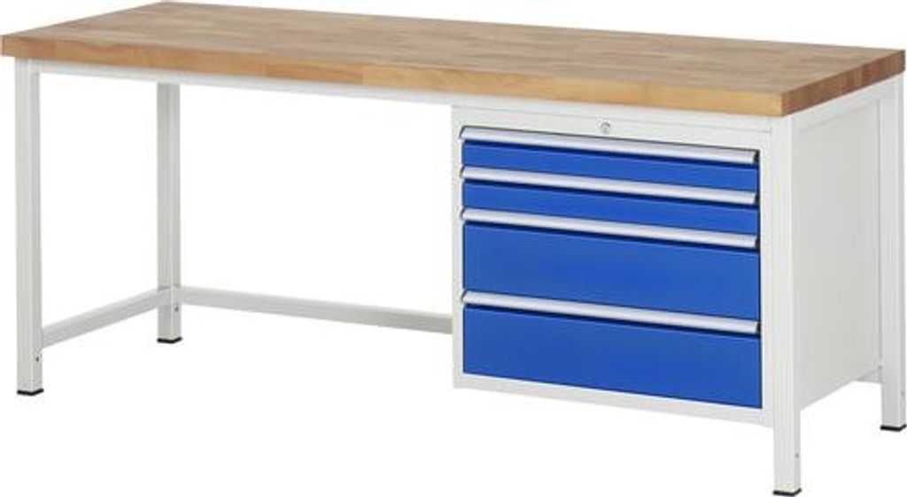 Werkbank mit 4 XL Schubladen - Vollauszug - 90:2 / 180:2 - 840 x 2.000 x 700 mm (HxBxT) - Traglast 1.250 kg - Buche