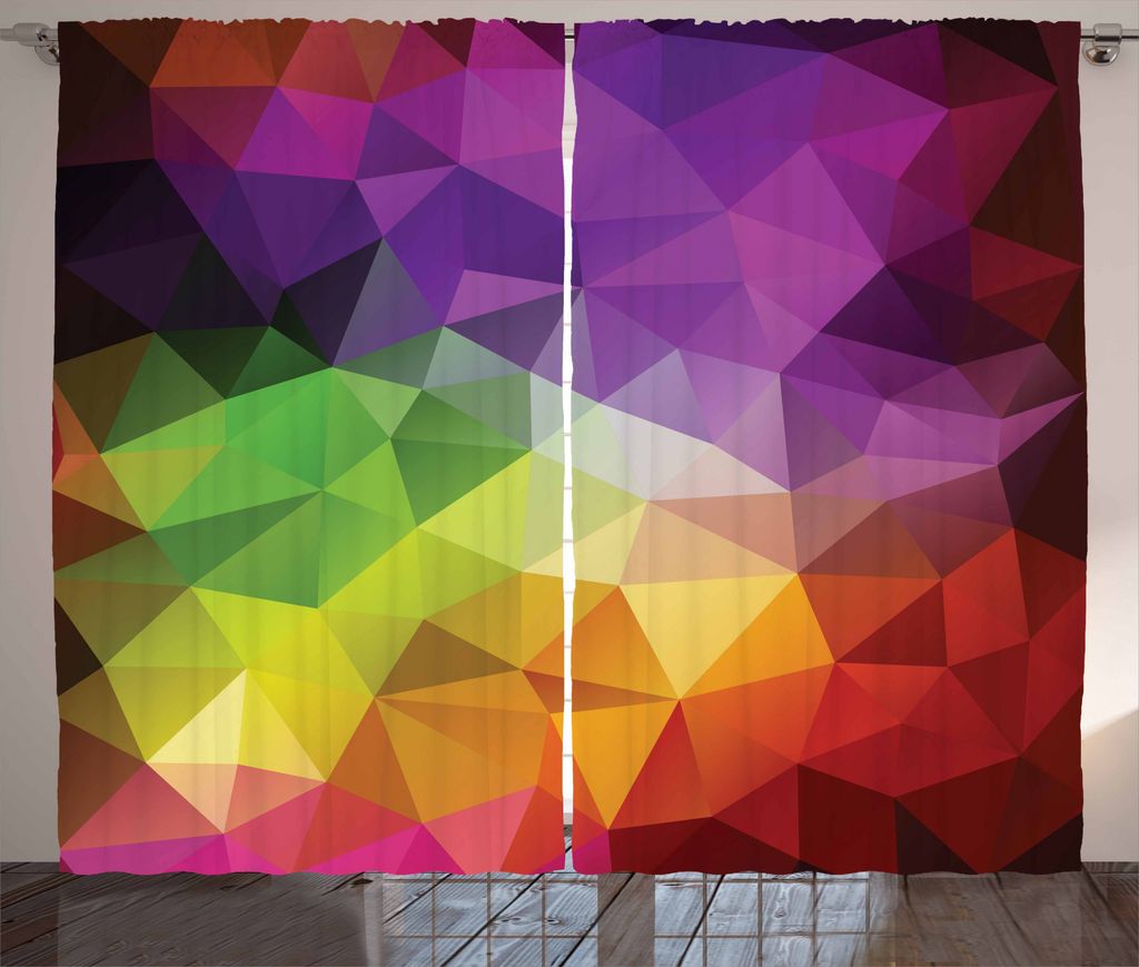 ABAKUHAUS Bunt Rustikaler Vorhang, Geometrieform-Polygon, Wohnzimmer Universalband Gardinen mit Schlaufen und Haken, 280 x 225 cm, Mehrfarbig