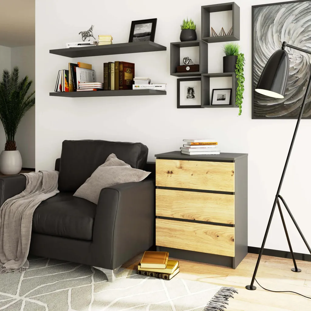 Cassettiera K60 Industrial Style | Grafite e Rovere Artisan 3 Cassetti - 4