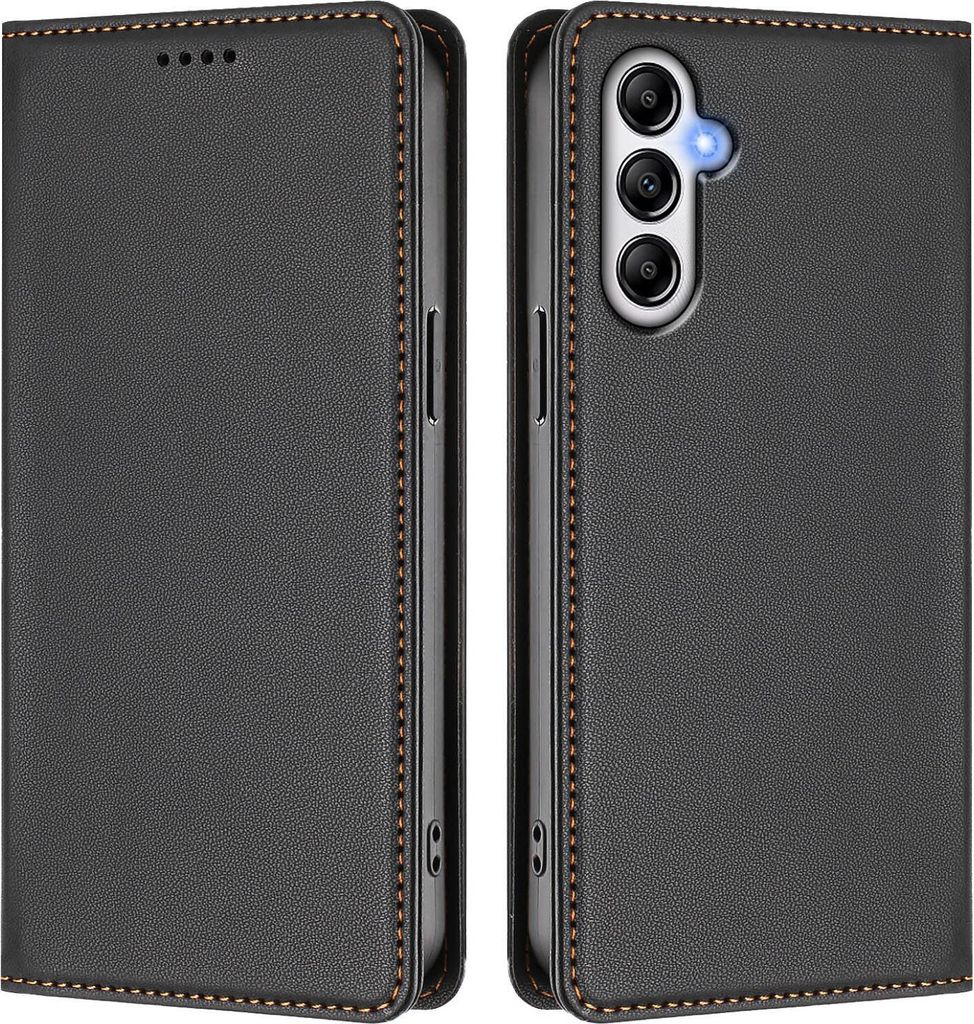 Handyhülle für Samsung Galaxy A54 5G, Kunstleder Klapphülle Stoßfeste Magnetische Hülle mit Ständer Schwarz