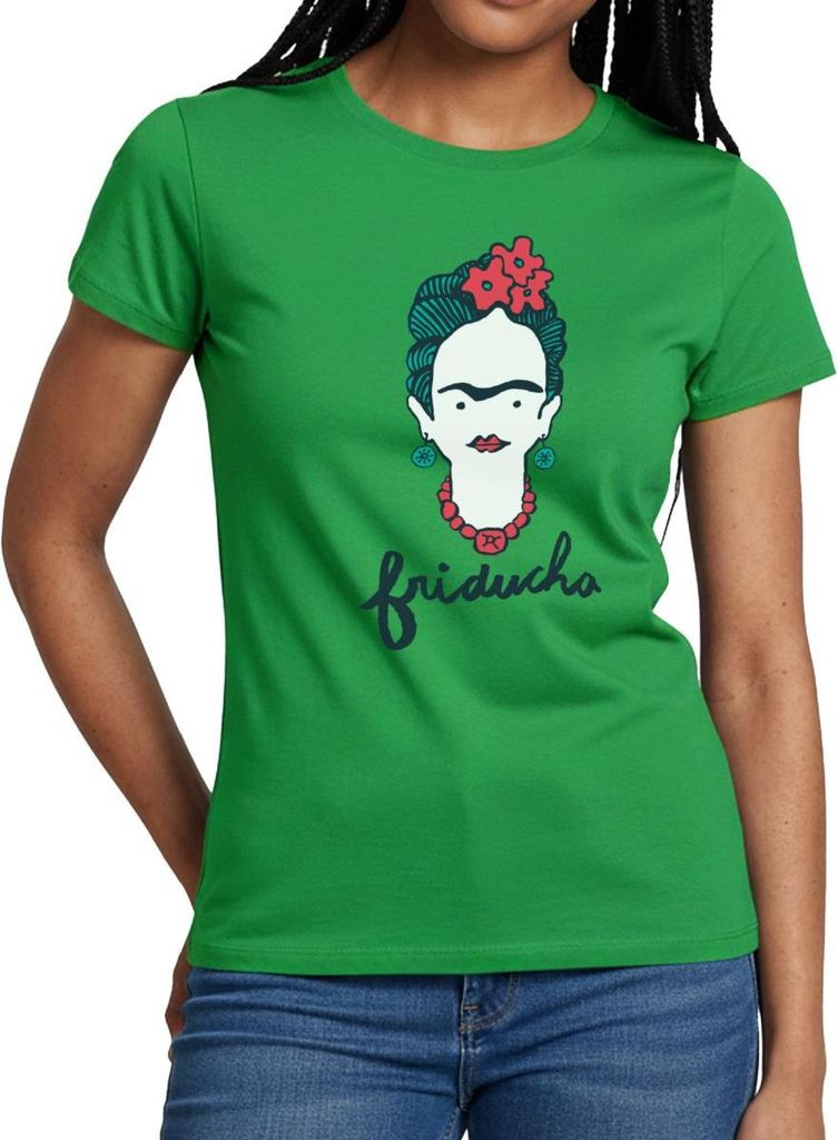 Spreadshirt Frida Kahlo Sketch Friducha Frauen T-Shirt, S, Kelly Green