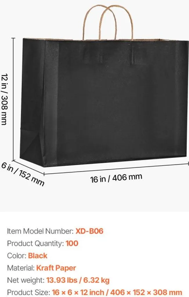 Sacs papier grand format 406x152x308mm noir résistant pack de 100 - 7