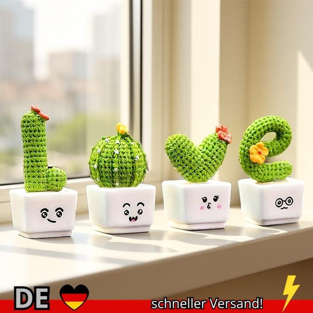 1 4er-Set Kunstharz Saftiger Kaktus Mini-Grünpflanze Auto Büro Zuhause