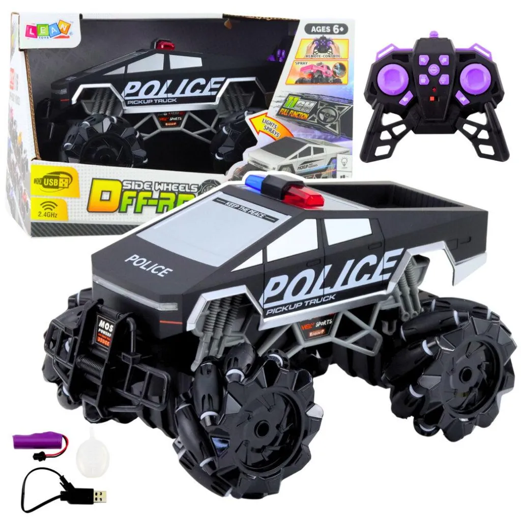 Voiture de police R/C pour enfants : jouet tout-terrain avec fumée LED