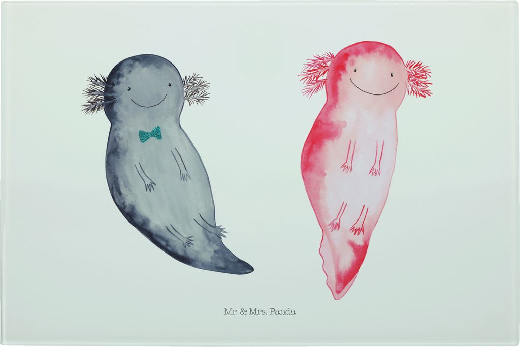 Mr. & Mrs. Panda schneidunterlage Axolotl Freundin - Weiß - Geschenk, Glasschneidebrett, Liebe, Schneidebrett Aus Glas, Hackbrett, Schneidbrett, S...