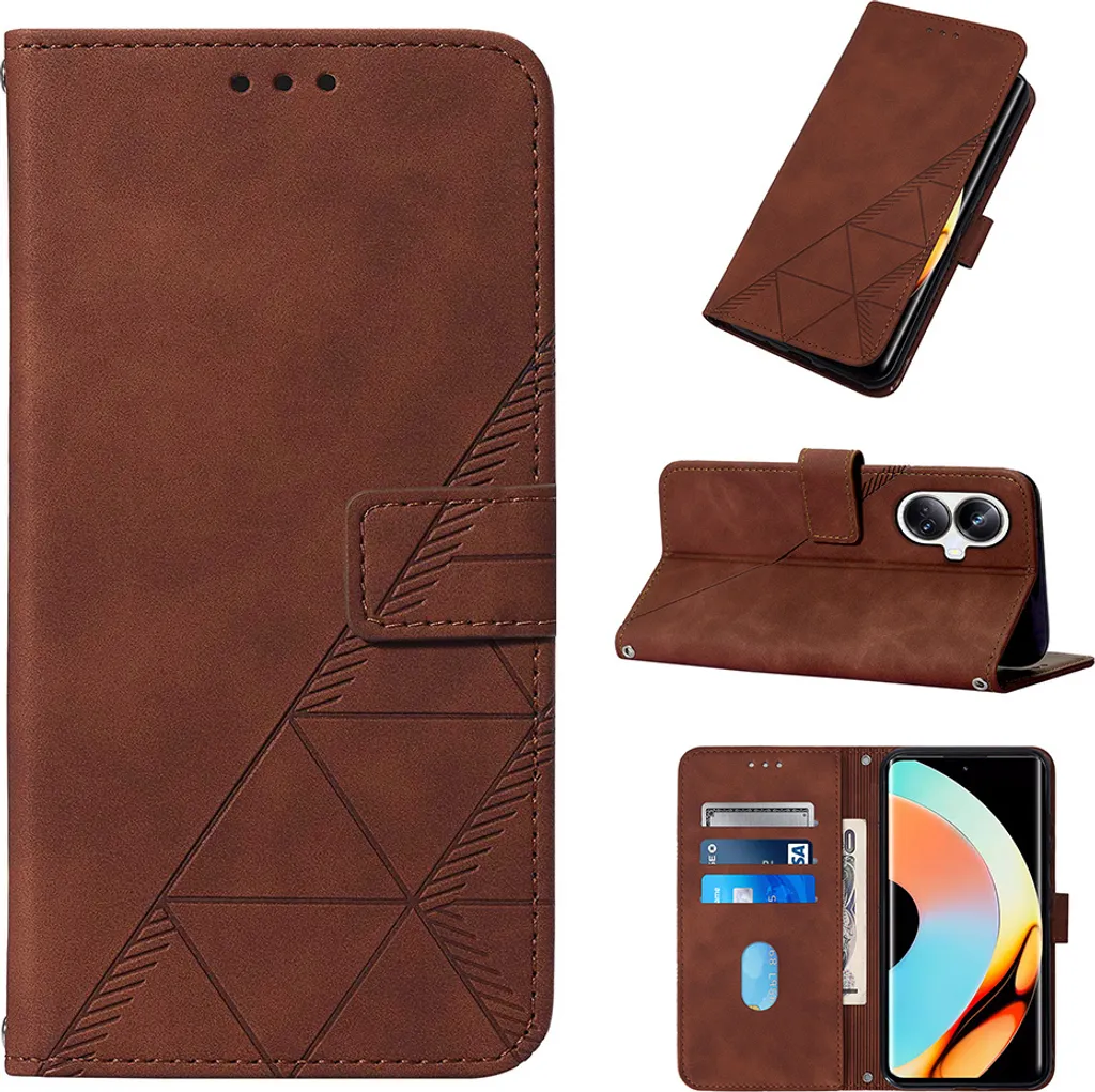 Custodia Realme 10 Pro+ 5G in Pelle Marrone Goffrata Portafoglio - 1