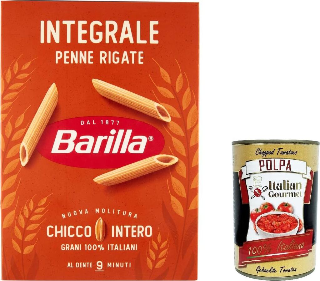5x Pasta integrale Barilla Penne Rigate Integrali Vollkorn italienisch Nudeln 500 g pack + Italian Gourmet polpa 400g