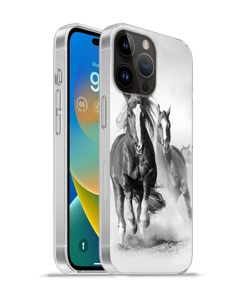 MuchoWow Handyhülle Schutzhülle Hülle für Apple iPhone 14 Pro - Softcase Pferde - Tiere - Illustration Silikon Softcase Handy Hülle - Umschlag