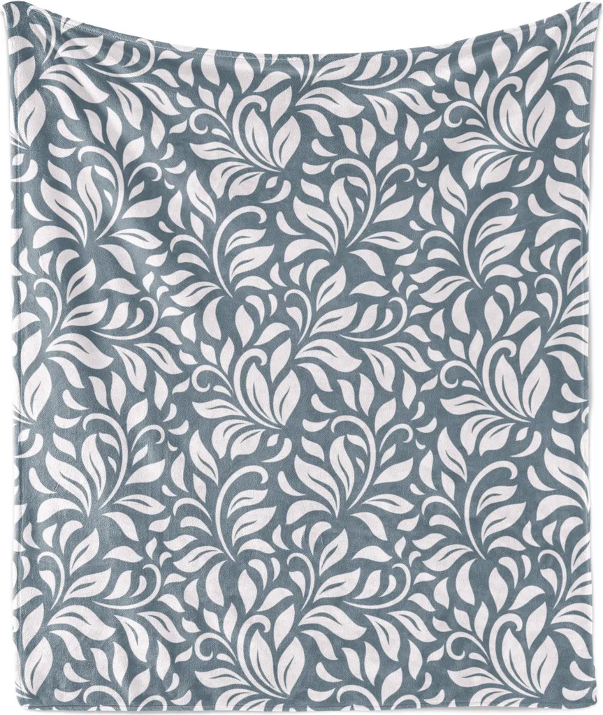 Coperta Pile Flanella ABAKUHAUS 175x230 cm Motivo Vittoriano Blu e Bianco