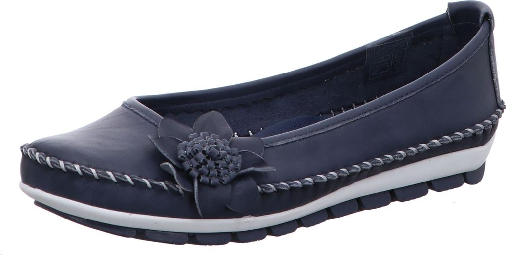 Gemini Damen Ballerina Leder mit Mokassin-Naht und Blütenapplikation 003127-01, Größe:42 EU, Farbe:Blau