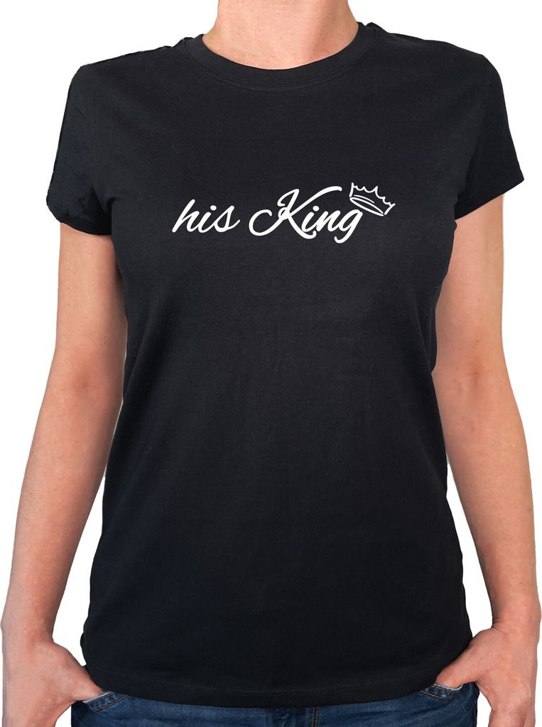 Huuraa Damen T-Shirt his King Krone S Black Bio Baumwolle Fairtrade Damenshirt Geschenkidee