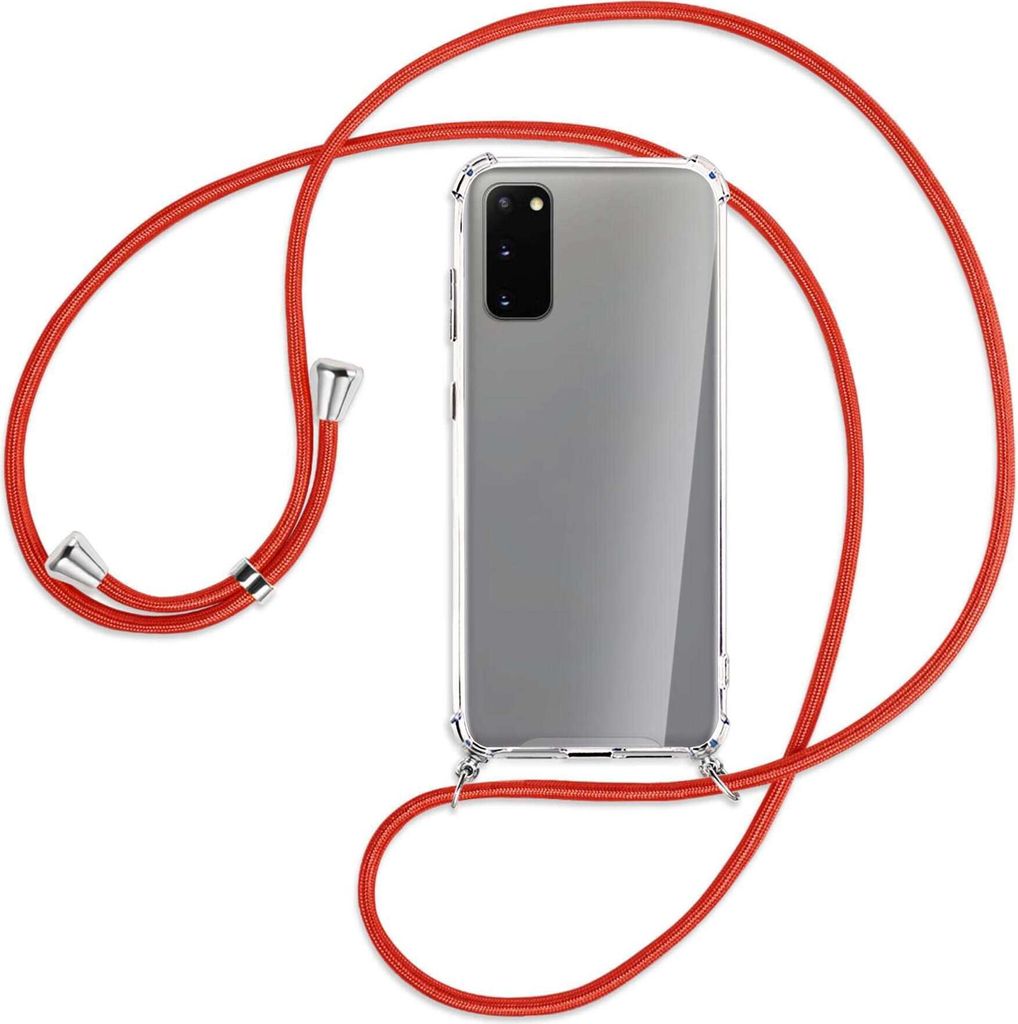 Handykette Backcover-Schutzhülle mit Band (Metall silberfarben) für Samsung Galaxy S20 (G980) - rot