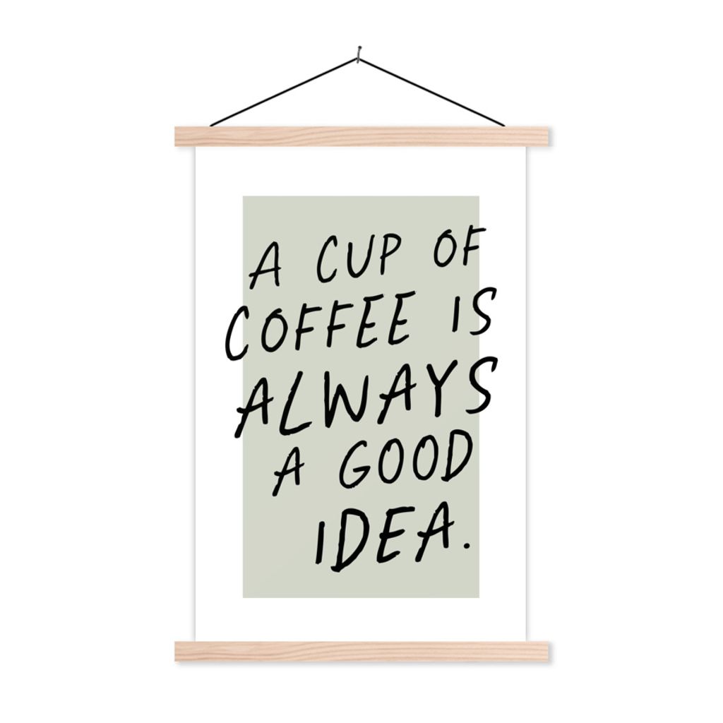 MuchoWow Textilposter Sprichwörter - Zitate - Eine Tasse Kaffee ist immer eine gute Idee - Kaffee 40x60 cm mit holzfarbenen Rahmen - Poster