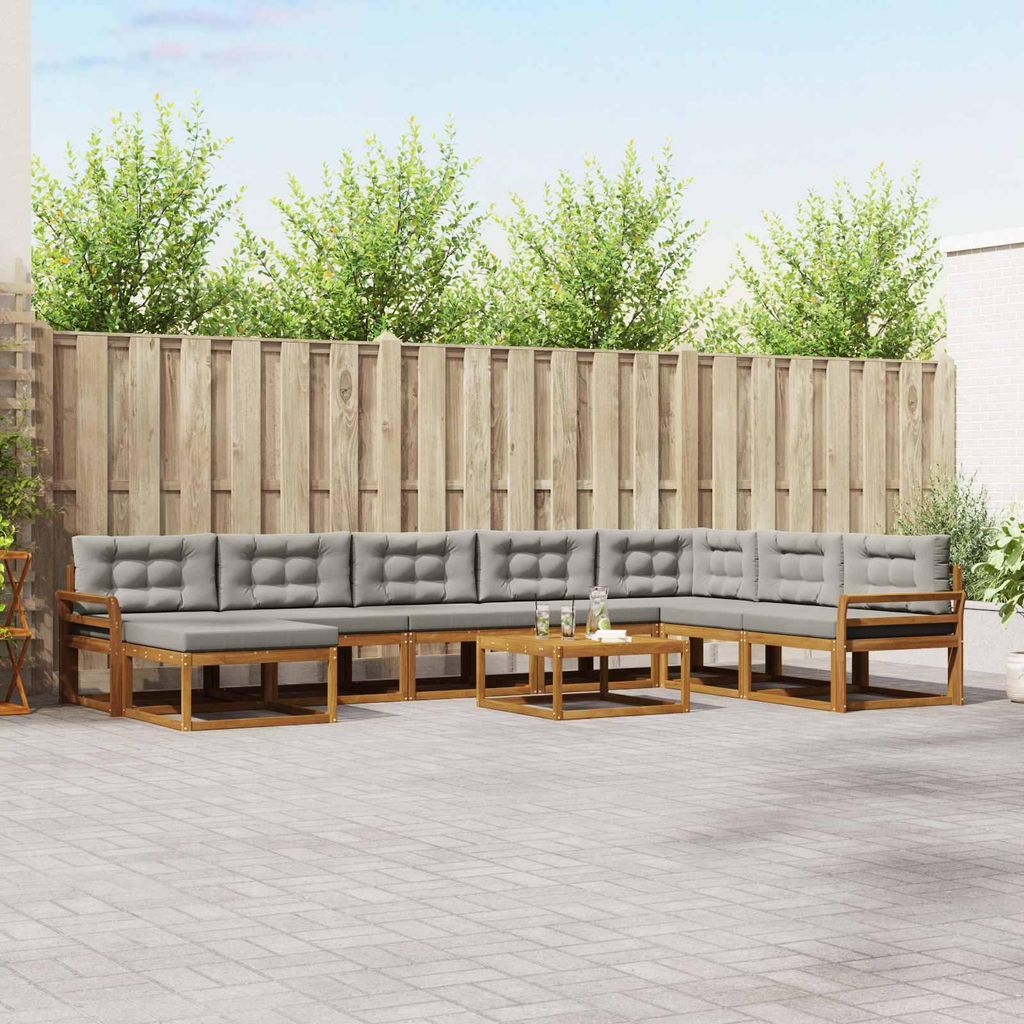 Outdoor-Sofagarnitur mit Kissen (9 pcs)- CLORIS - Natürlich und Hellgrau - Gartensofas C313
