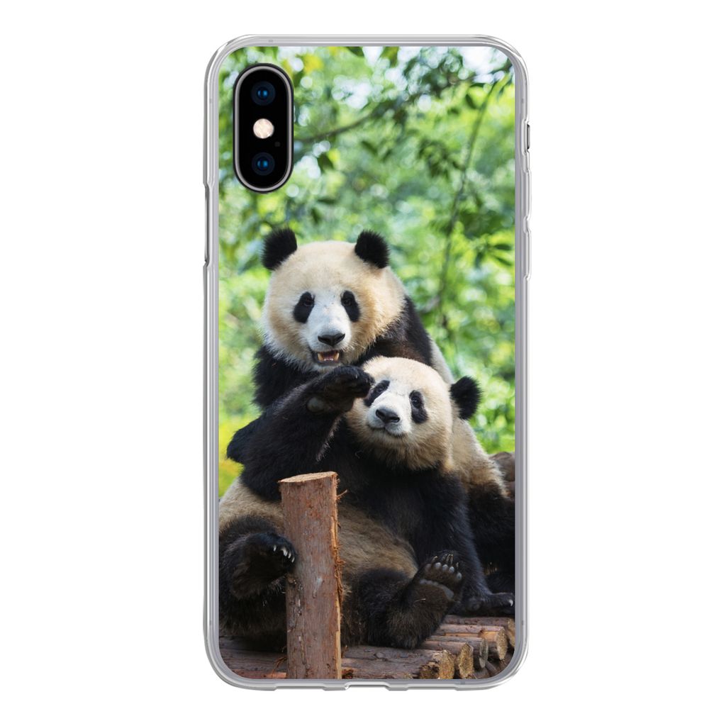 MuchoWow Handyhülle Schutzhülle Hülle für iPhone X Panda - Brücke - Natur Silikon Softcase Handy Hülle - Handyhülle