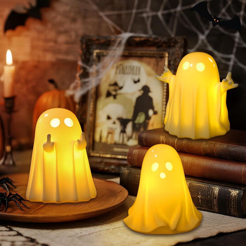 Halloween-Deko für den Innenbereich, 3er-Set mit leuchtenden Geister-Dekorationen, gruselige Geisterfiguren für die Heimdekoration für Regal, Ta...