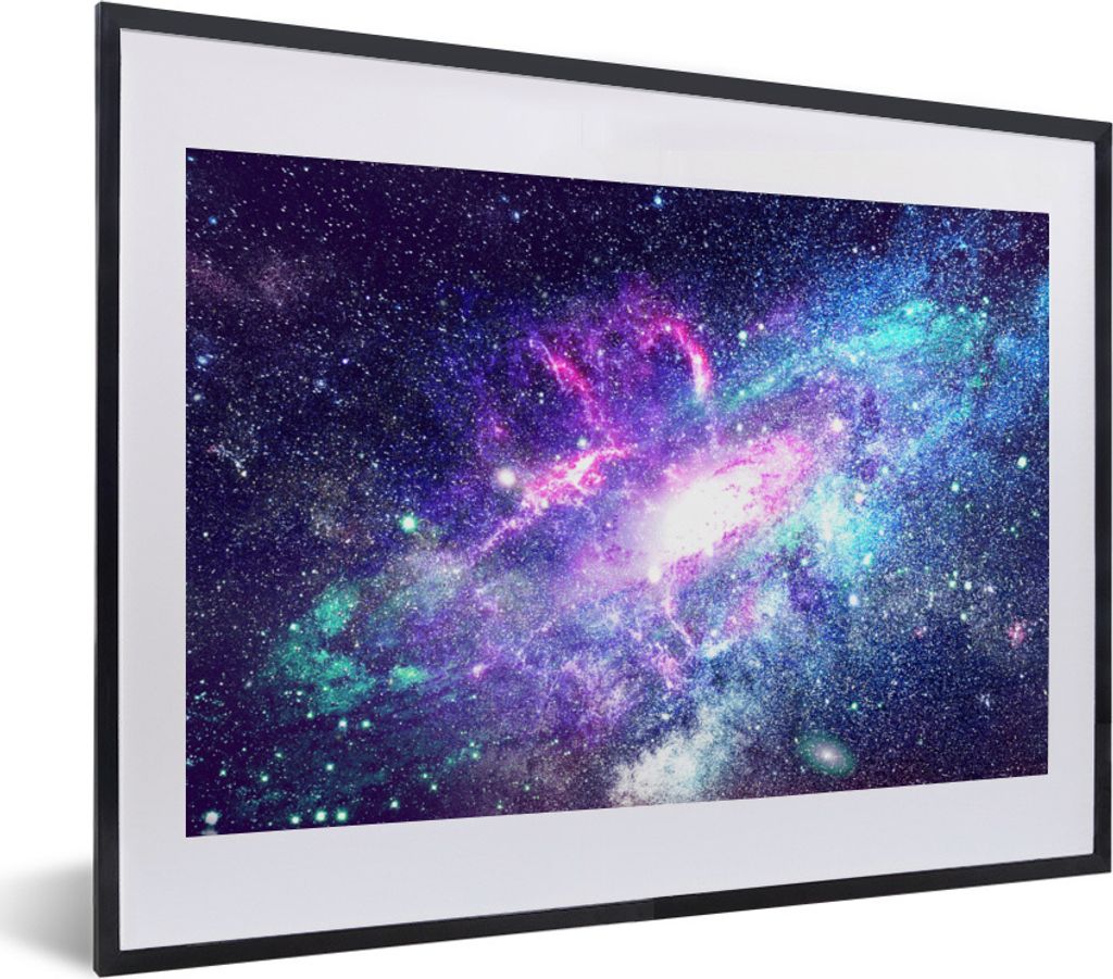 MuchoWow Gerahmtes Poster Weltraum - Blau - Sterne 40x30 cm - Poster mit Schwarzem Bilderrahmen Wandposter Rahmen Foto Bilder - Bilderrahmen - Po...