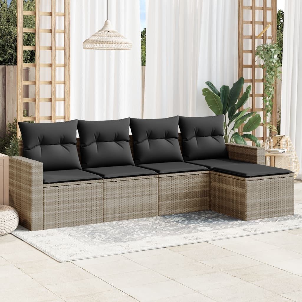 Maison Exclusive - 5-tlg. Garten-Sofagarnitur mit Kissen Hellgrau Poly Rattan