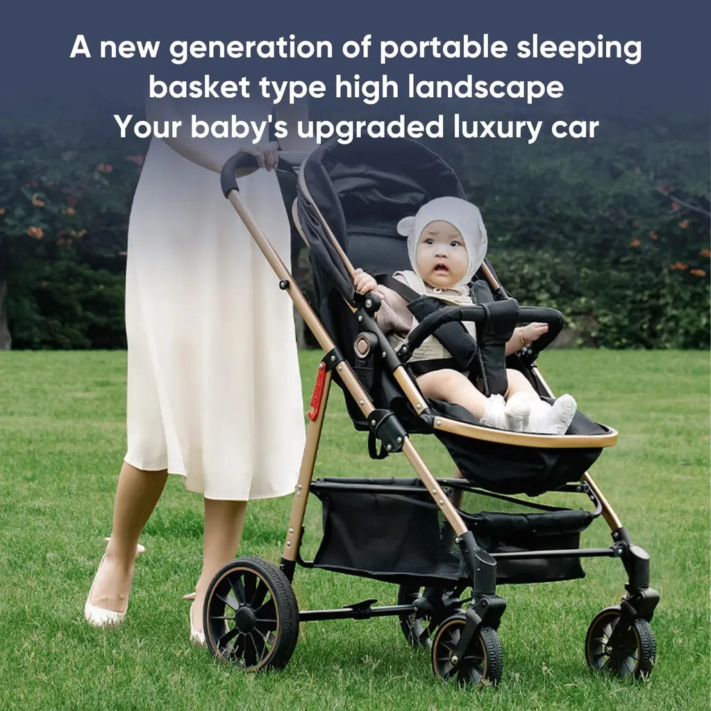 Chaise bébé réglable et pliable sur roulettes - Structure Métal Noir