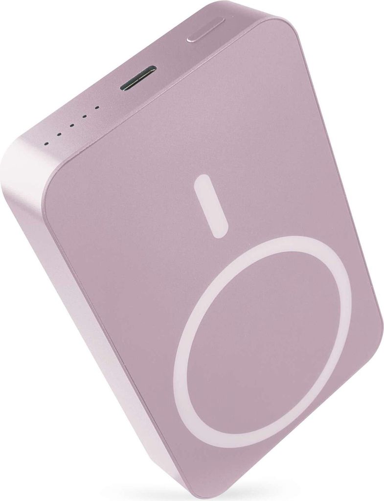 EMOS Powerbank WI 1046, 10000 mAh MagSafe mit Passthrough und Wireless-Charging, USB-C-Ausgang inkl. Kabel - für iPhone, Smartphone - rosa, B0551S