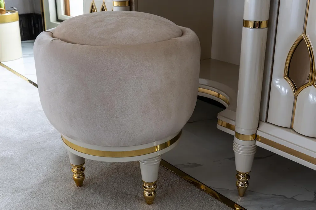 Petit Tabouret Rond Beige pour Coiffeuse - Banc d'Appoint Chambre