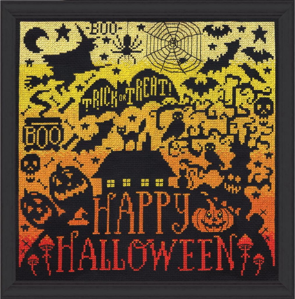 Design Works Kreuzstich Stickpackung "Fröhliches Halloween", Zählmuster, 25x25cm